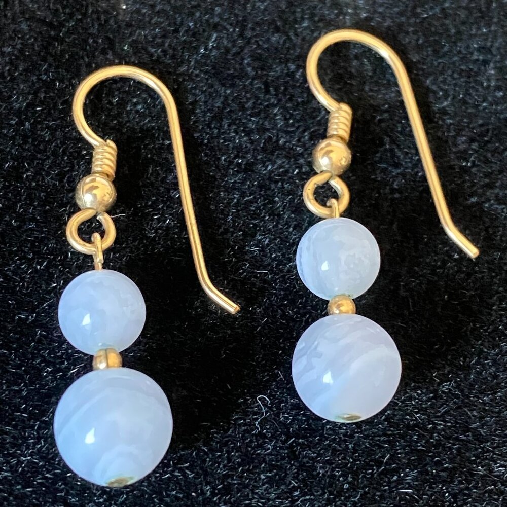 Vintage Blue Lace Agate Dangle Earrings - Picture 2 of 14